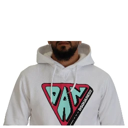White Cotton Hooded Printed Pullover Sweater