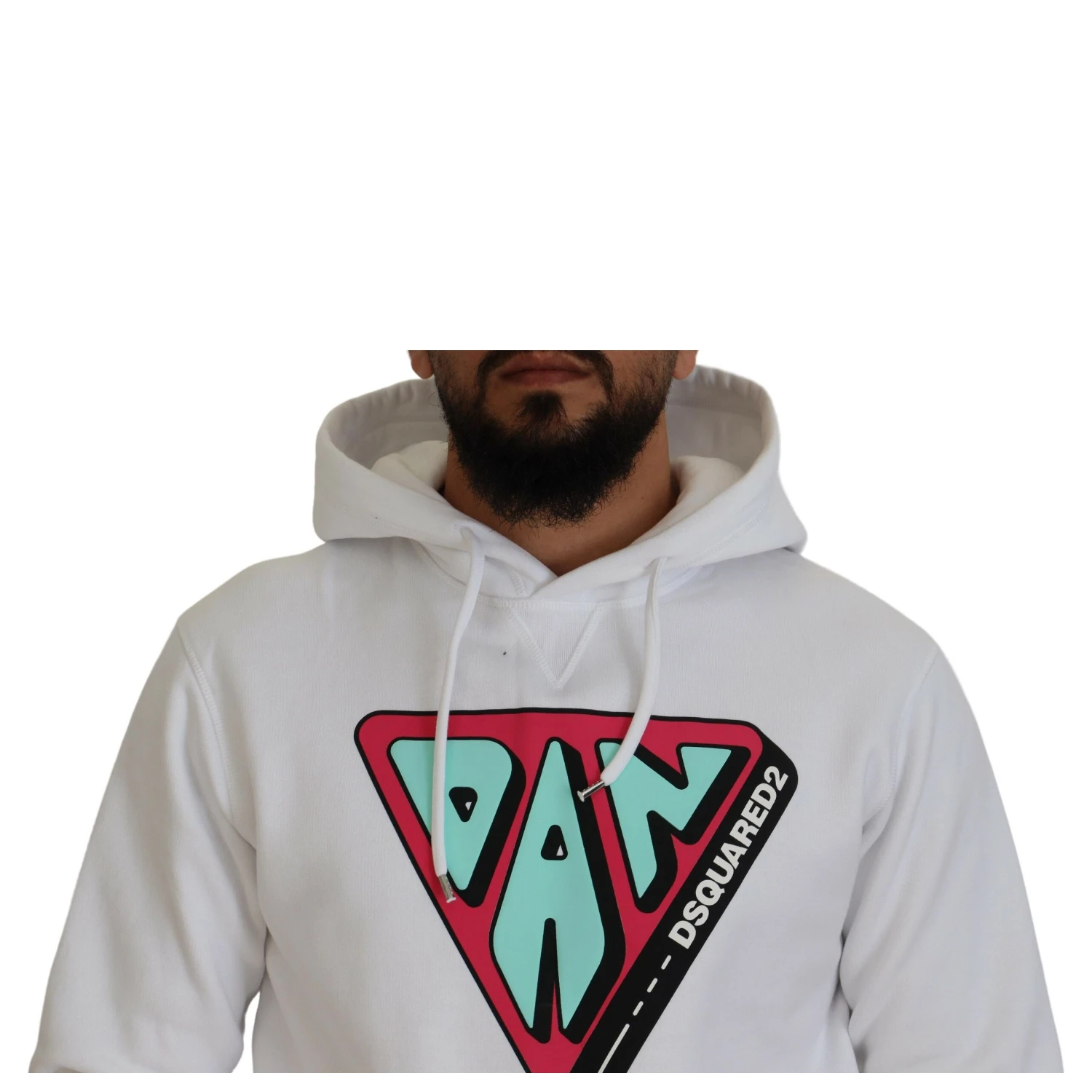 White Cotton Hooded Printed Pullover Sweater