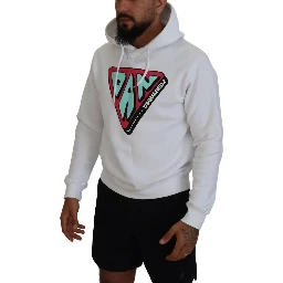 White Cotton Hooded Printed Pullover Sweater