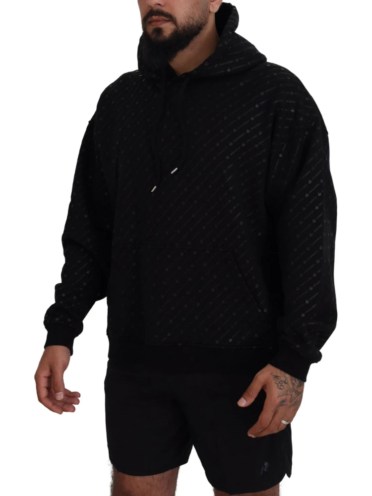 Black Cotton Hooded Printed Men Pullover Sweater alternative