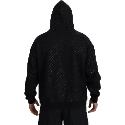 Black Cotton Hooded Printed Men Pullover Sweater