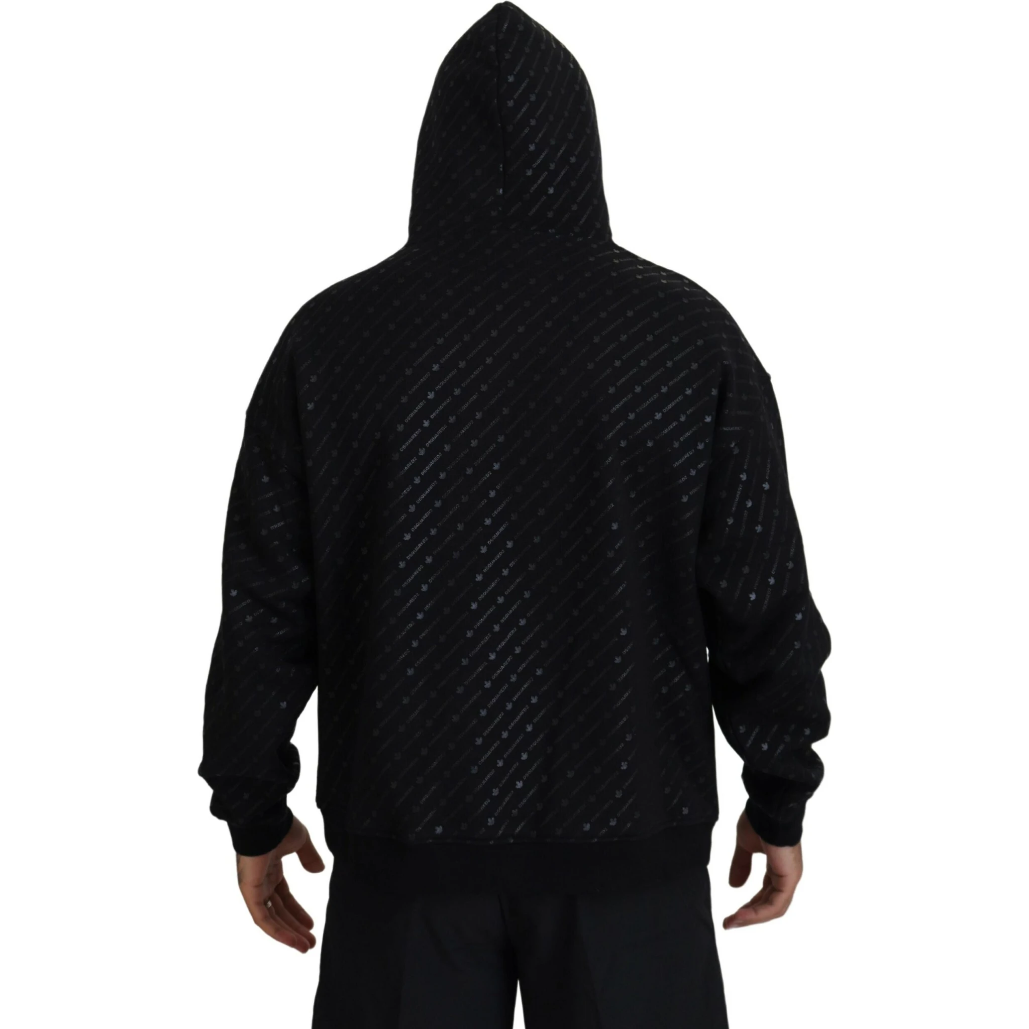 Black Cotton Hooded Printed Men Pullover Sweater