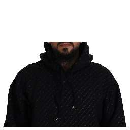 Black Cotton Hooded Printed Men Pullover Sweater