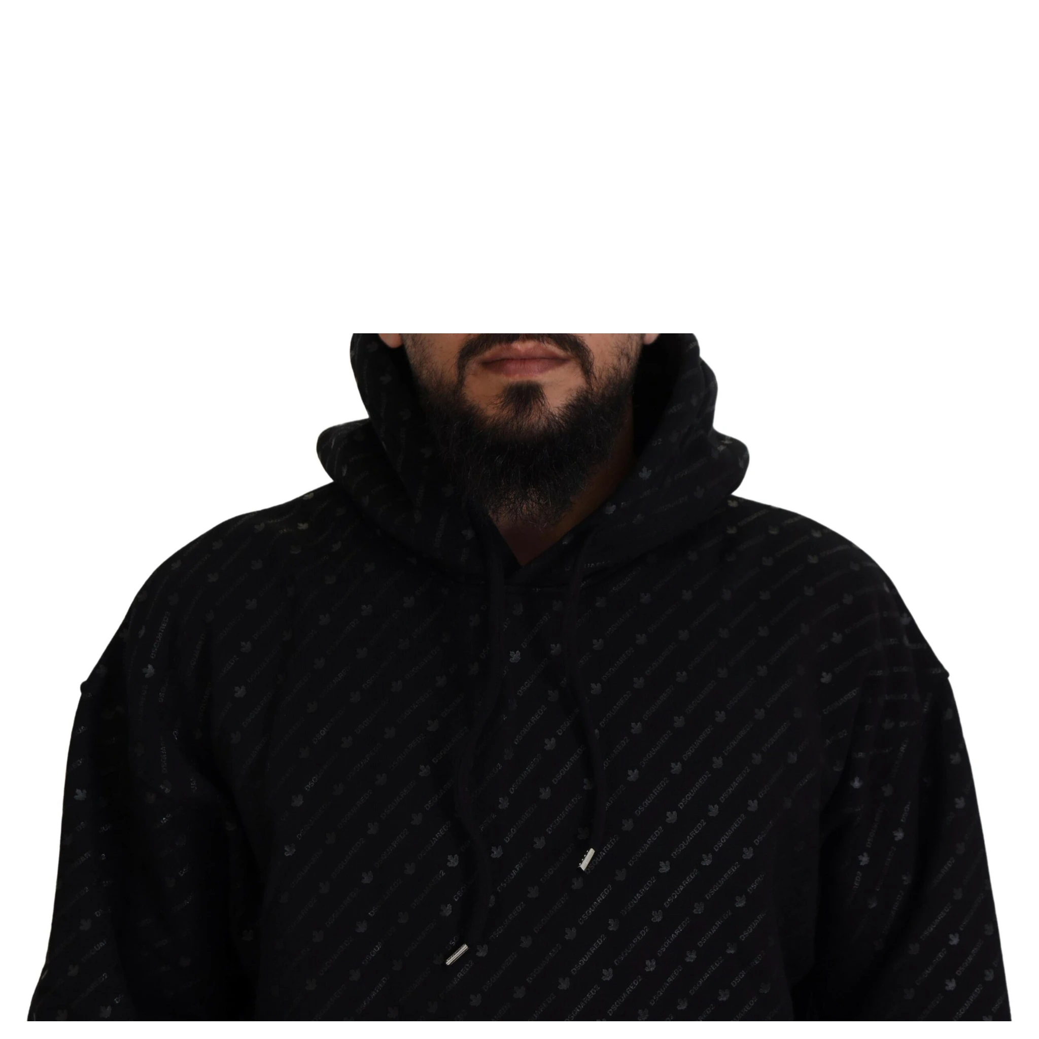 Black Cotton Hooded Printed Men Pullover Sweater