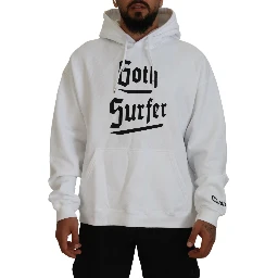 White Cotton Hooded Printed Men Pullover Sweater