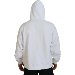 White Cotton Hooded Printed Men Pullover Sweater