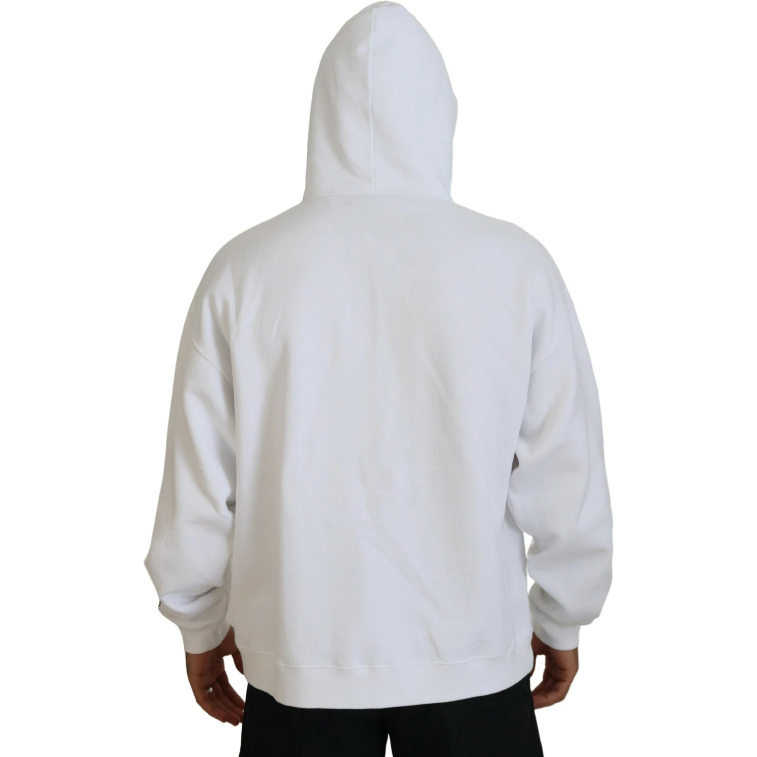 White Cotton Hooded Printed Men Pullover Sweater