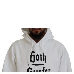 White Cotton Hooded Printed Men Pullover Sweater