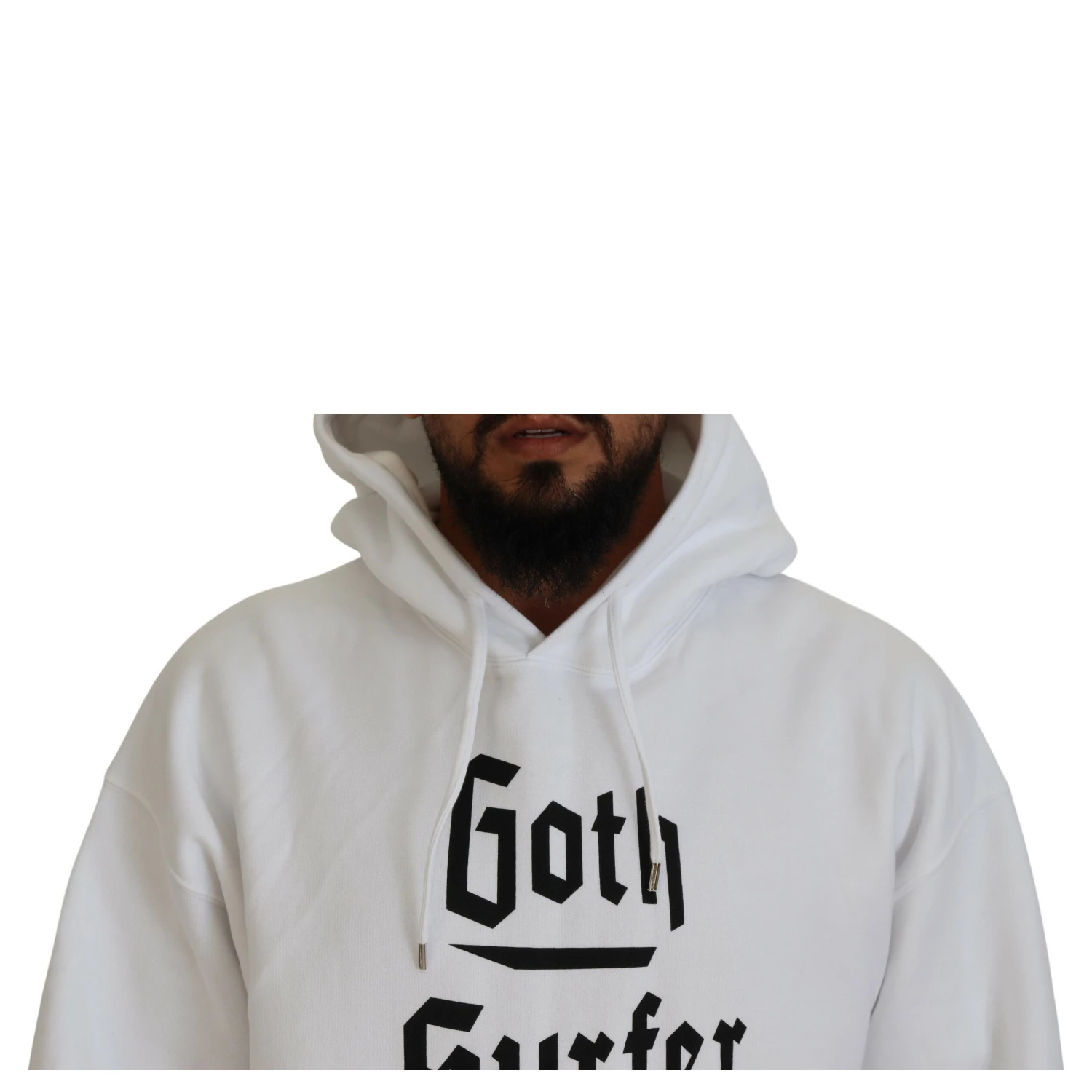 White Cotton Hooded Printed Men Pullover Sweater