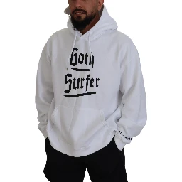 White Cotton Hooded Printed Men Pullover Sweater