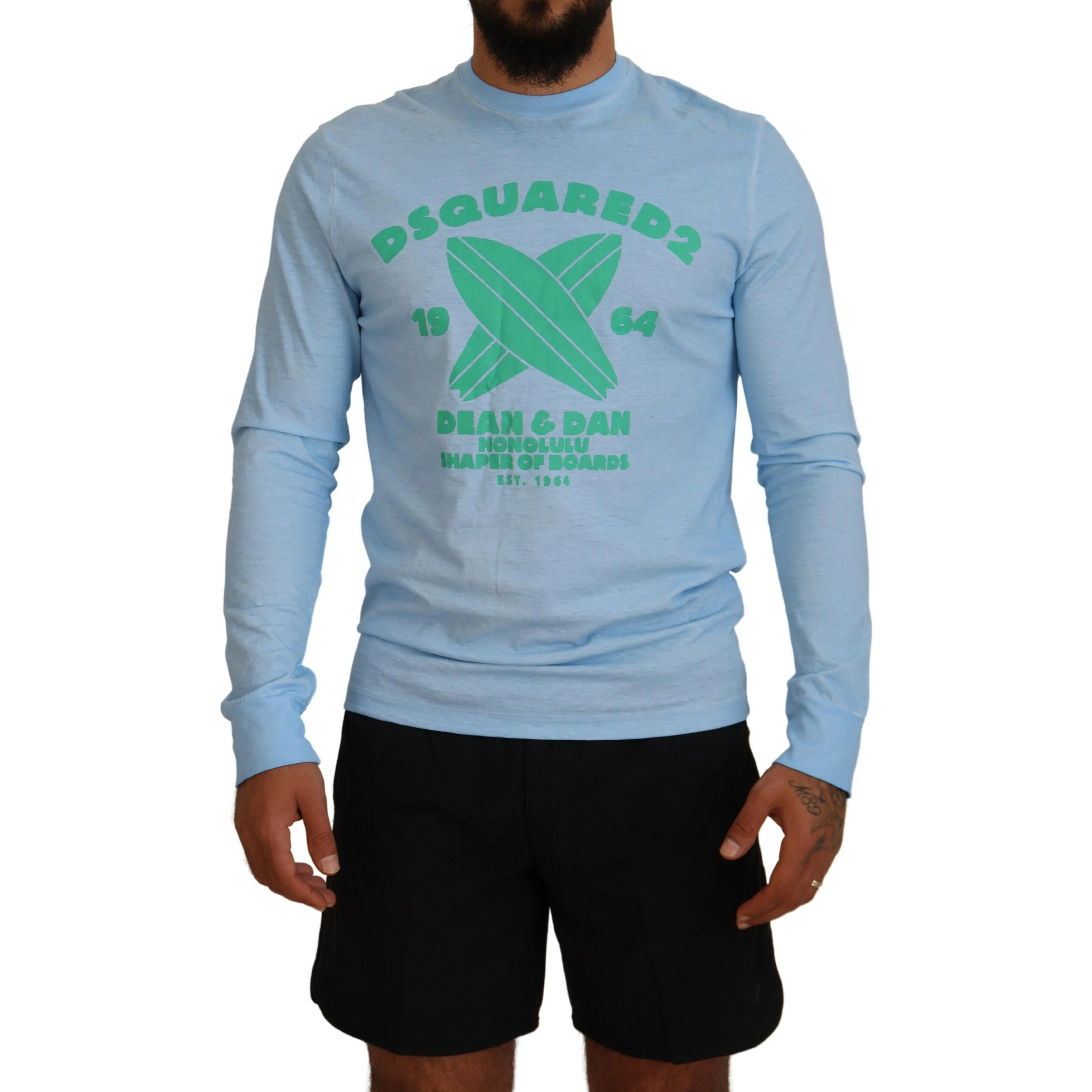 Light Blue Printed Long Sleeves Men Sweater