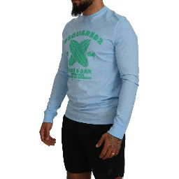Light Blue Printed Long Sleeves Men Sweater