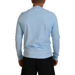 Light Blue Printed Long Sleeves Men Sweater