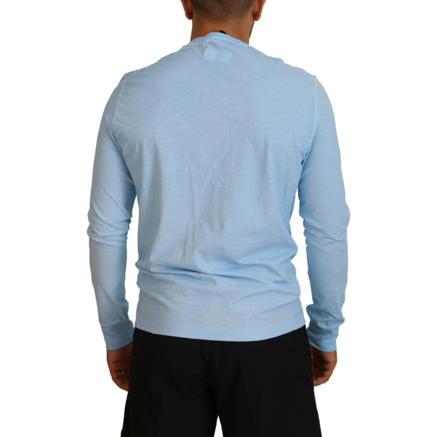 Light Blue Printed Long Sleeves Men Sweater
