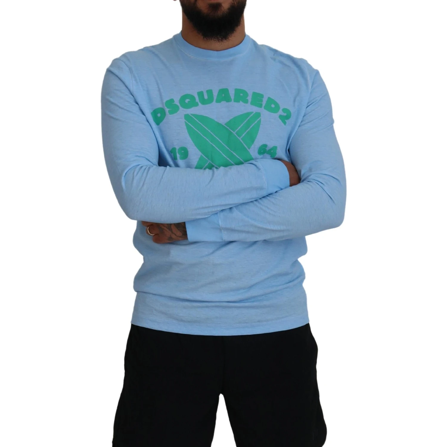 Light Blue Printed Long Sleeves Men Sweater