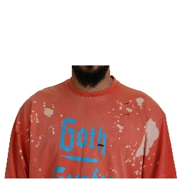 Orange Printed Long Sleeves Pullover Sweater