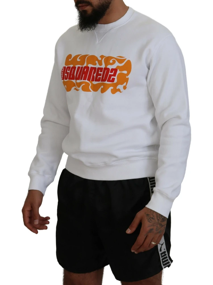 White Cotton Printed Long Sleeves Pullover Sweater alternative