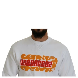 White Cotton Printed Long Sleeves Pullover Sweater