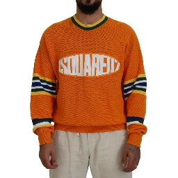 Orange Printed Long Sleeves Men Pullover Sweater