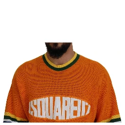 Orange Printed Long Sleeves Men Pullover Sweater