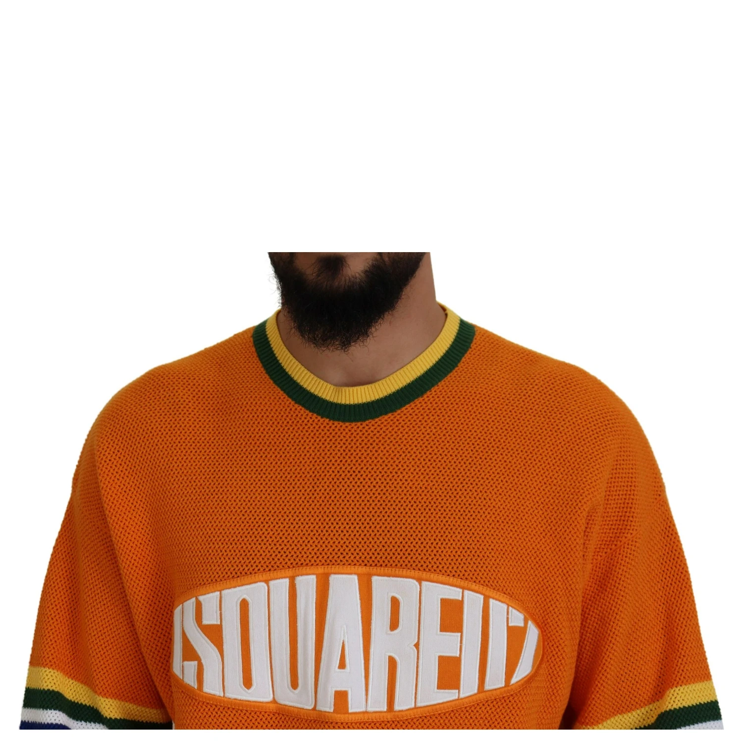 Orange Printed Long Sleeves Men Pullover Sweater