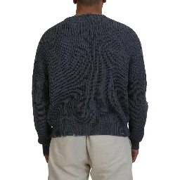 Gray Men Tattered Knitted Pullover Sweater