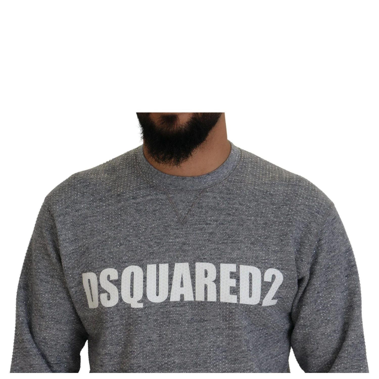 Gray Crystal Embellishment Men Pullover Sweater