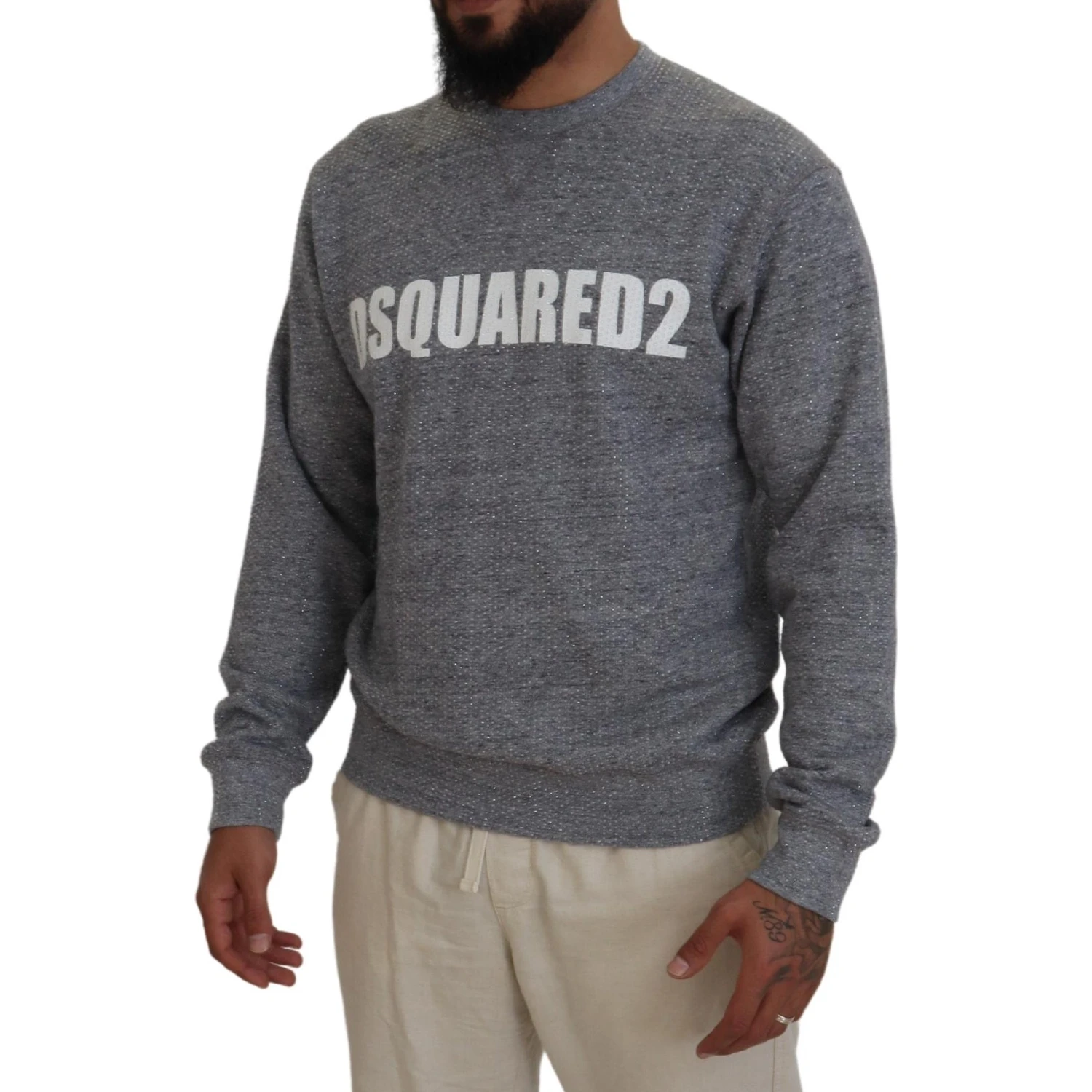 Gray Crystal Embellishment Men Pullover Sweater