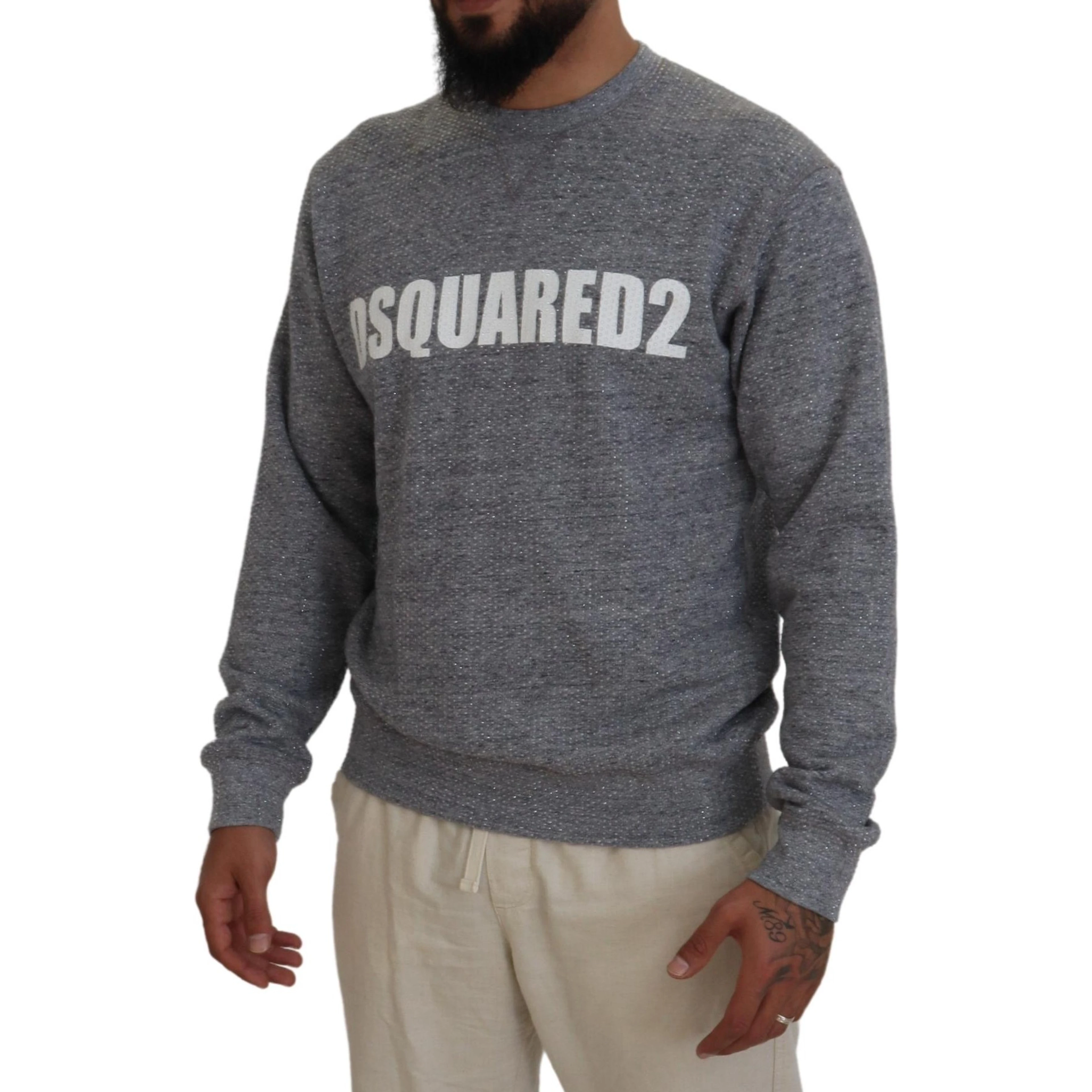Gray Crystal Embellishment Men Pullover Sweater