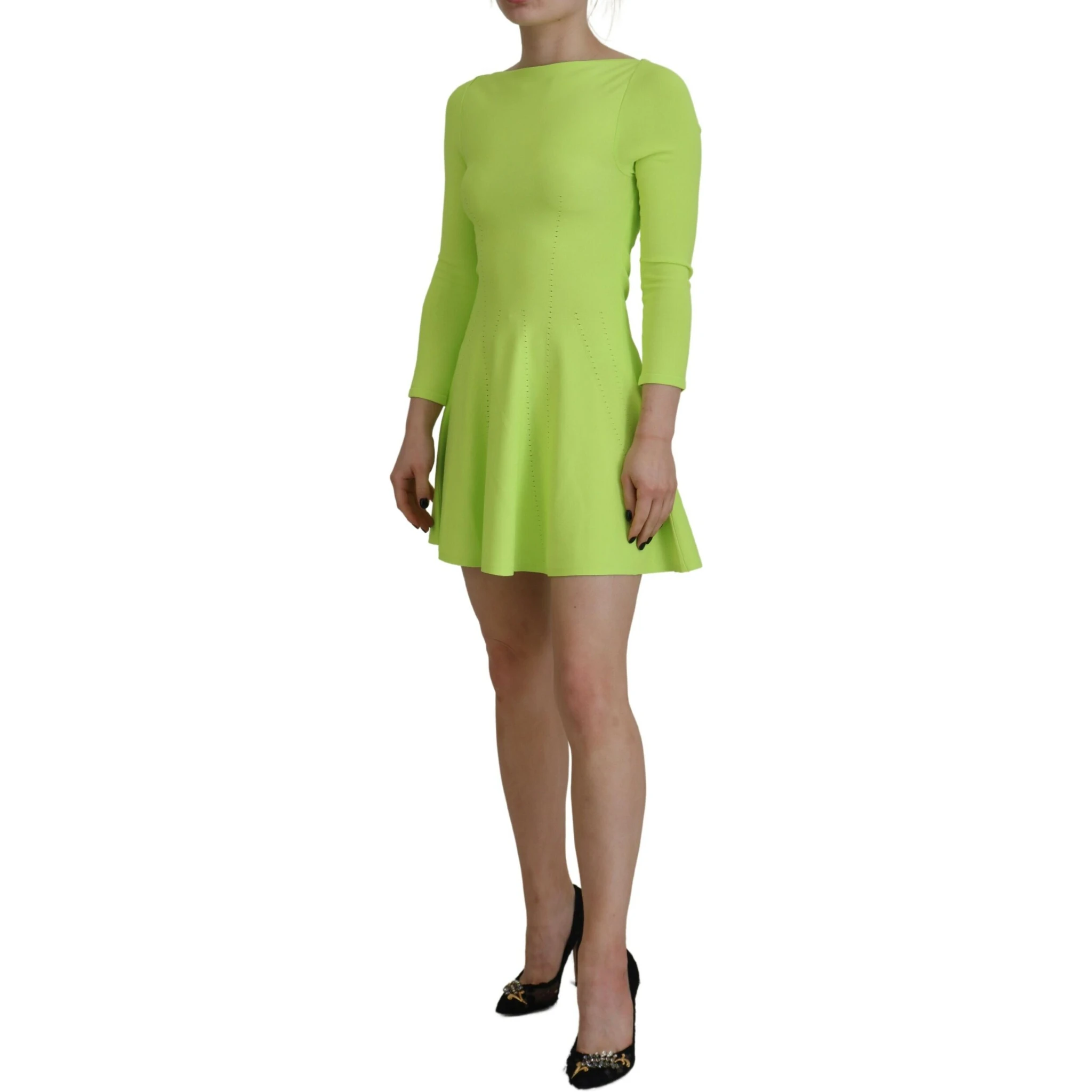 Green Viscose Long Sleeve A-line Sheath Mini Dress