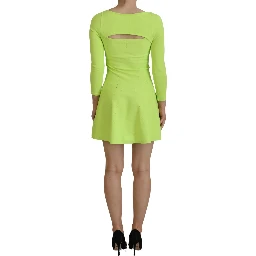 Green Viscose Long Sleeve A-line Sheath Mini Dress
