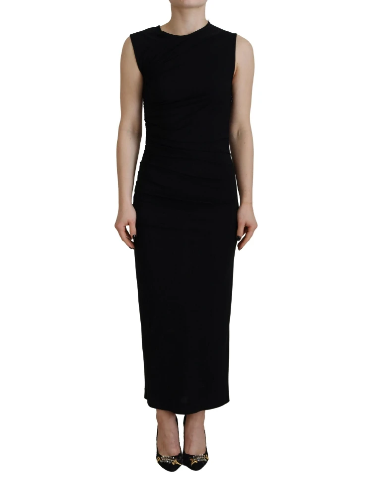 Black Viscose Sleeveless Ruched Maxi Dress alternative