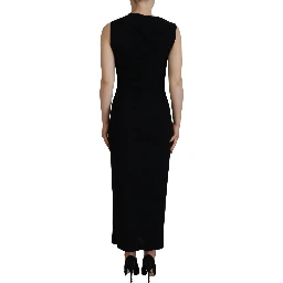 Black Viscose Sleeveless Ruched Maxi Dress