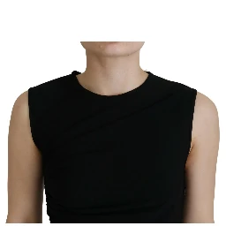 Black Viscose Sleeveless Ruched Maxi Dress