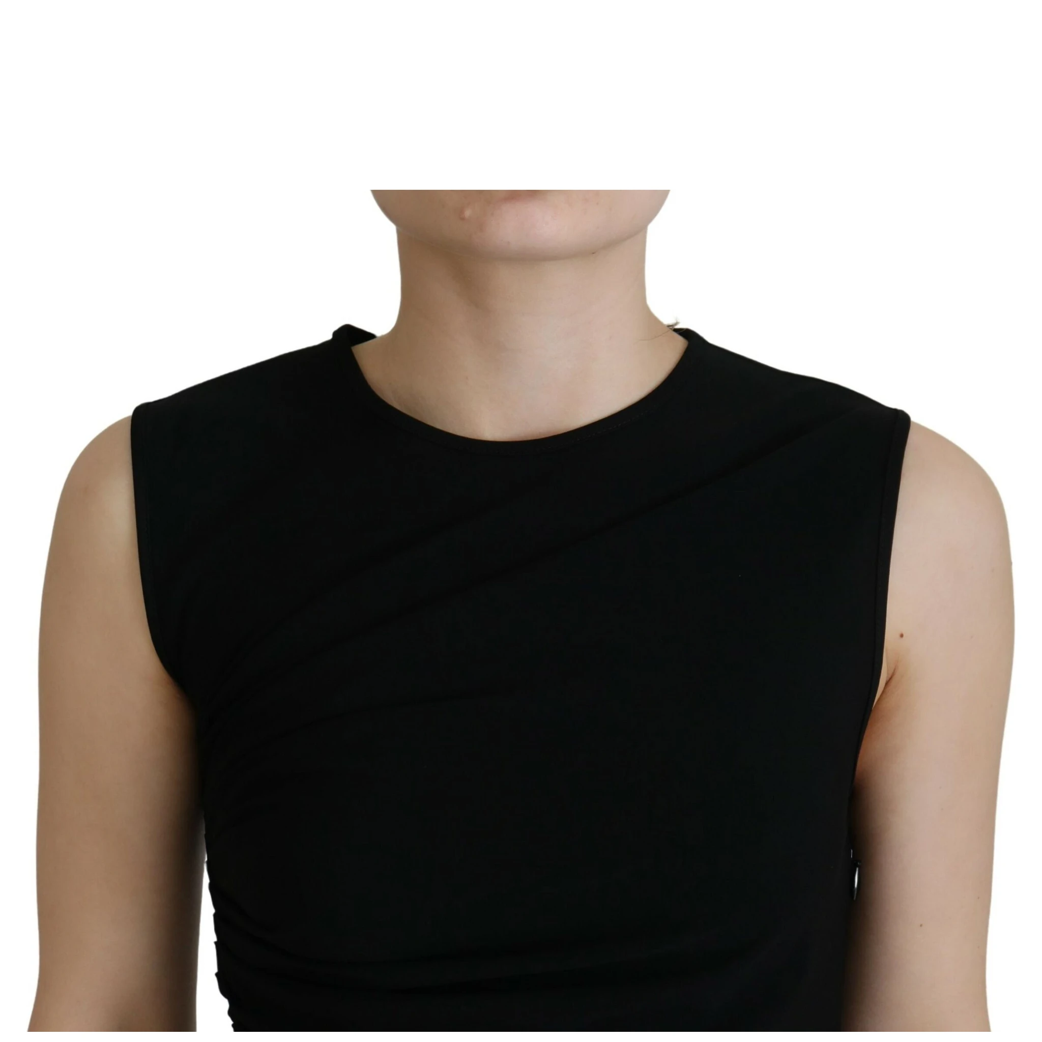 Black Viscose Sleeveless Ruched Maxi Dress