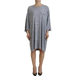 Gray Crystal Embellished Cotton Long Sleeves Dress
