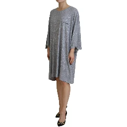 Gray Crystal Embellished Cotton Long Sleeves Dress
