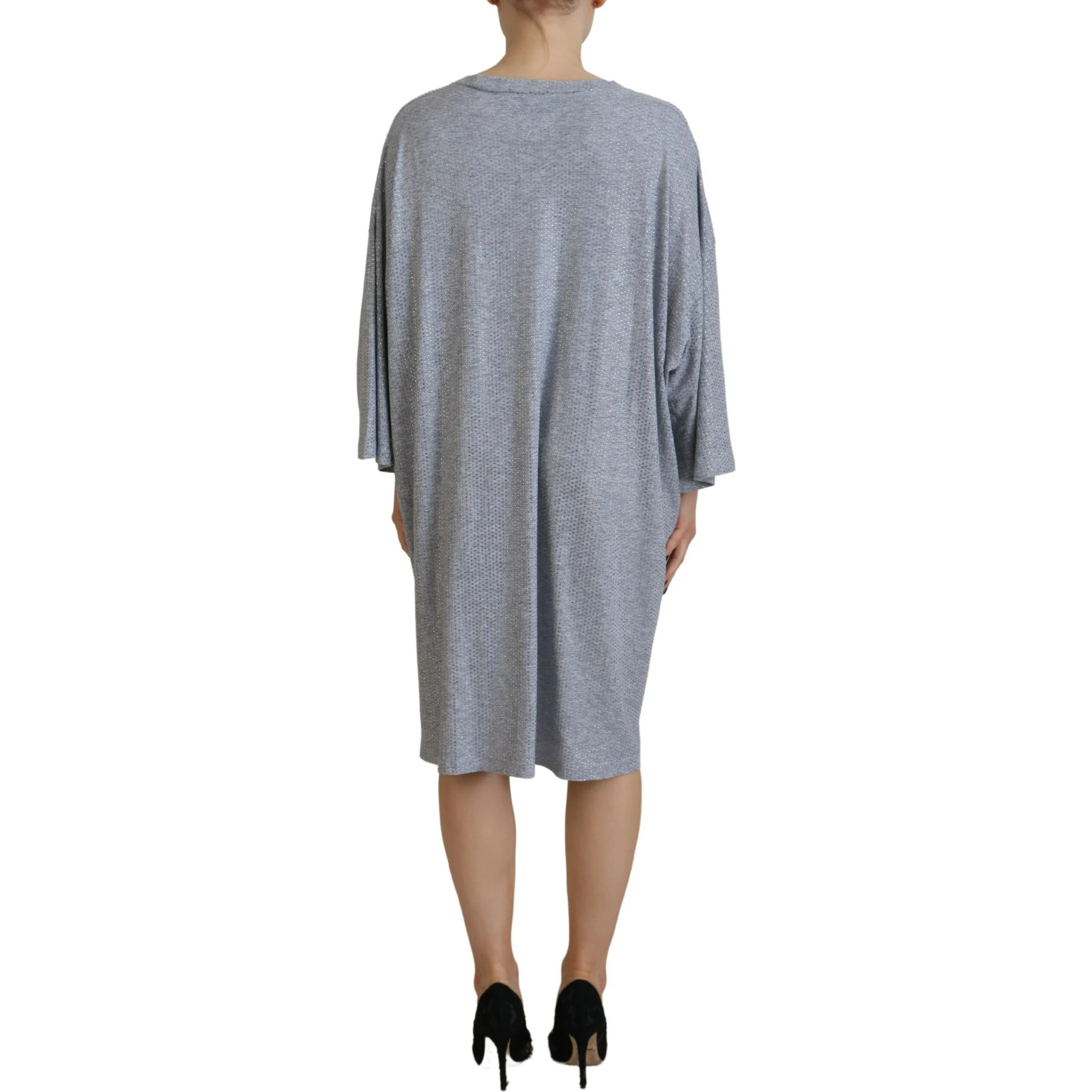 Gray Crystal Embellished Cotton Long Sleeves Dress