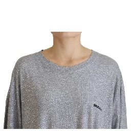 Gray Crystal Embellished Cotton Long Sleeves Dress