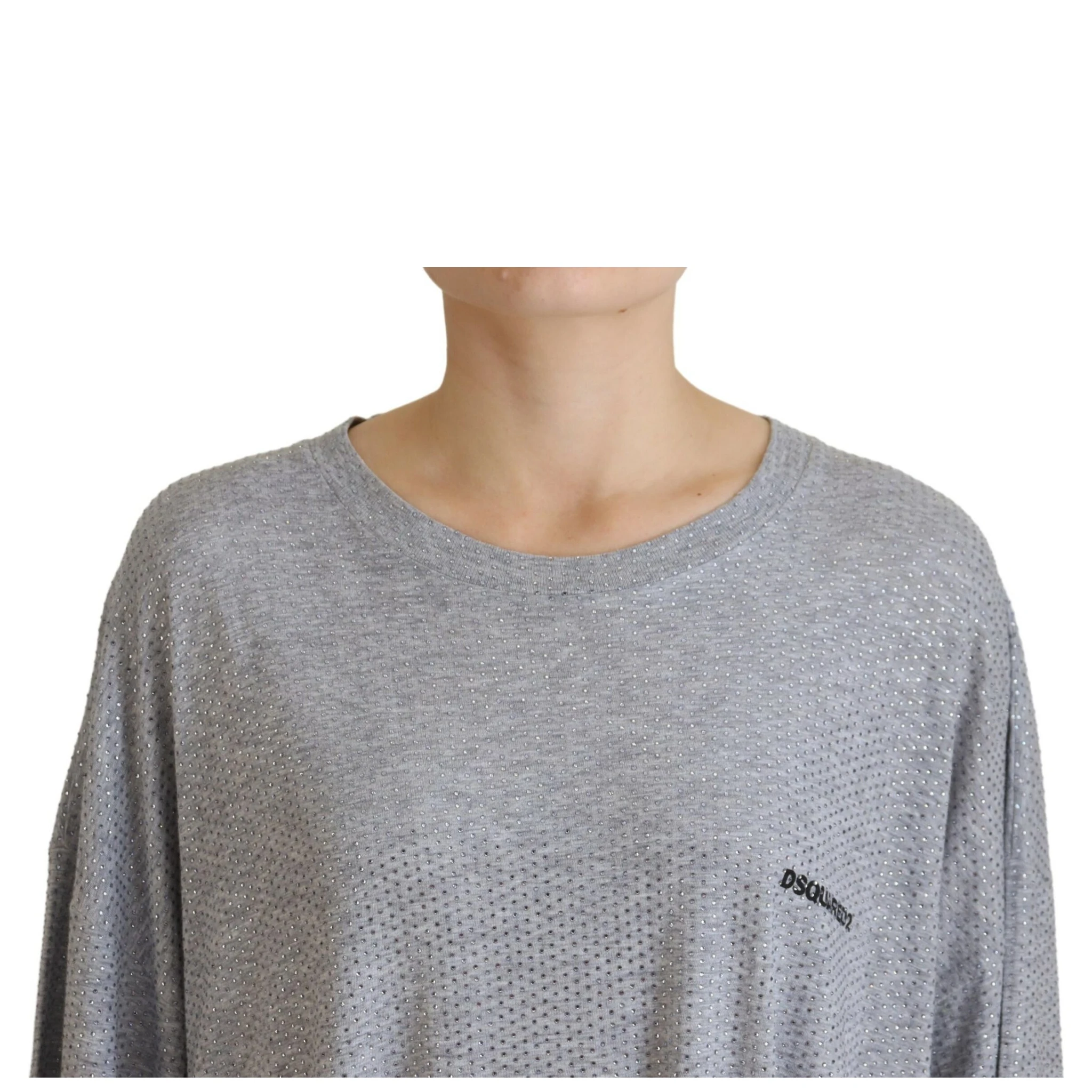 Gray Crystal Embellished Cotton Long Sleeves Dress