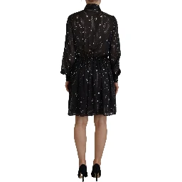 Black Polka Dot Long Sleeves Button Down Dress