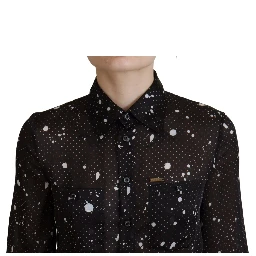 Black Polka Dot Long Sleeves Button Down Dress