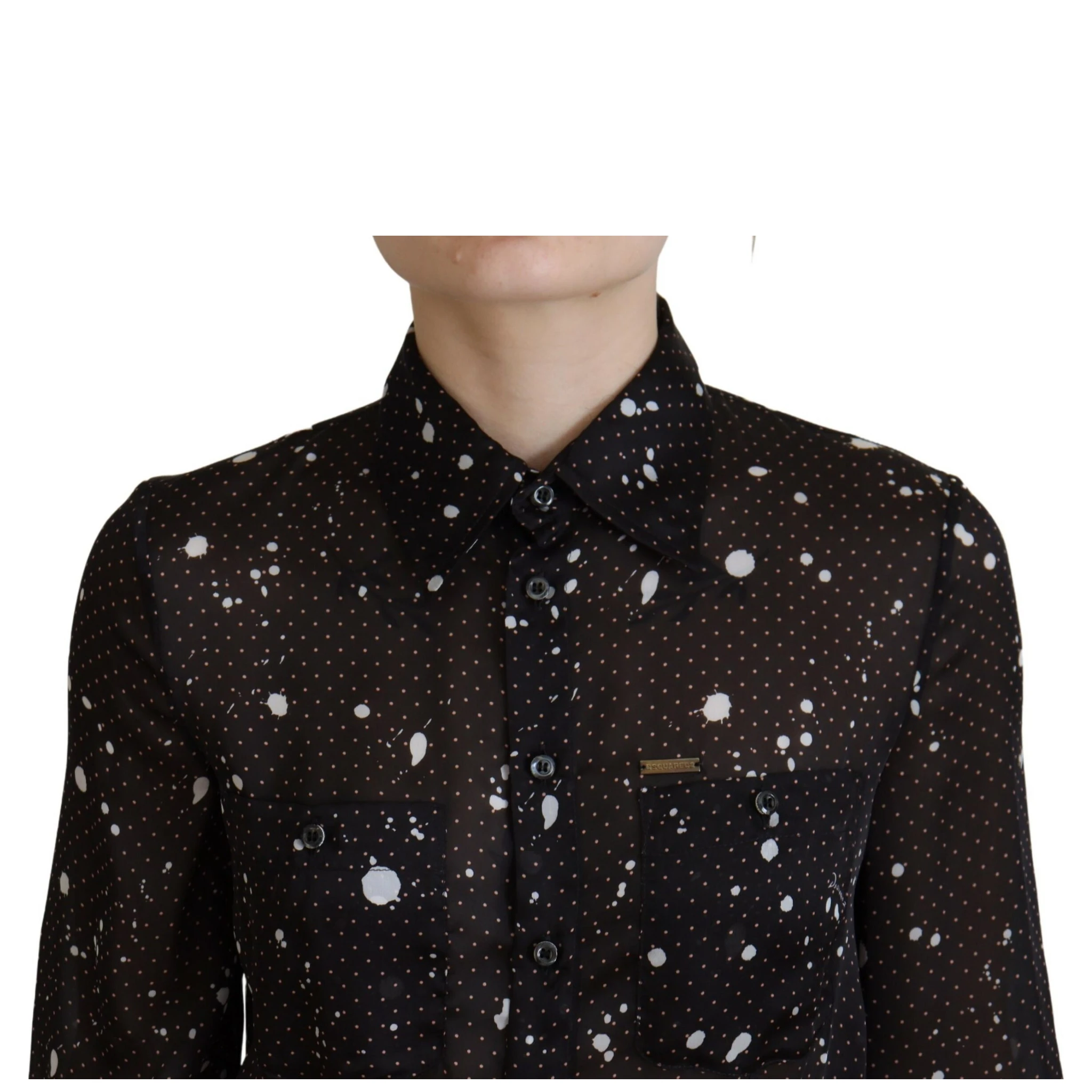 Black Polka Dot Long Sleeves Button Down Dress