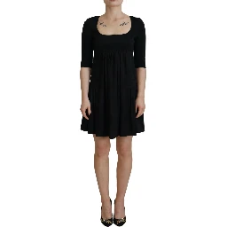 Black Acetate Short Sleeves A-line Sheath Dress