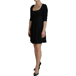 Black Acetate Short Sleeves A-line Sheath Dress