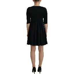 Black Acetate Short Sleeves A-line Sheath Dress