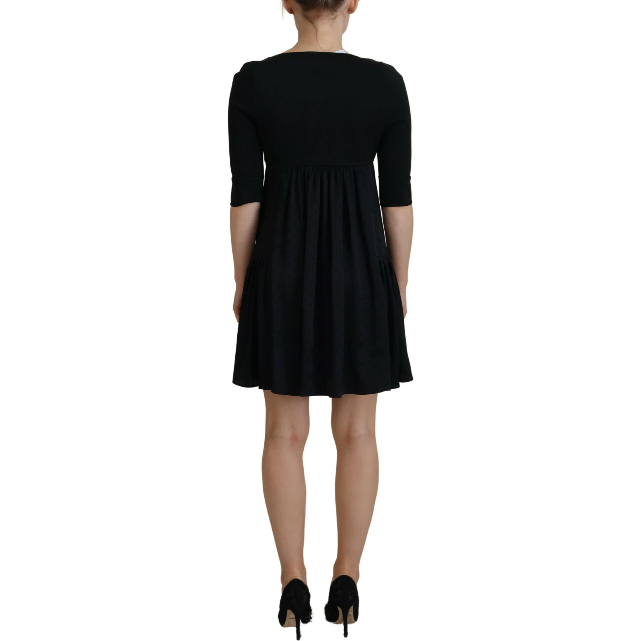 Black Acetate Short Sleeves A-line Sheath Dress