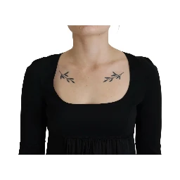 Black Acetate Short Sleeves A-line Sheath Dress