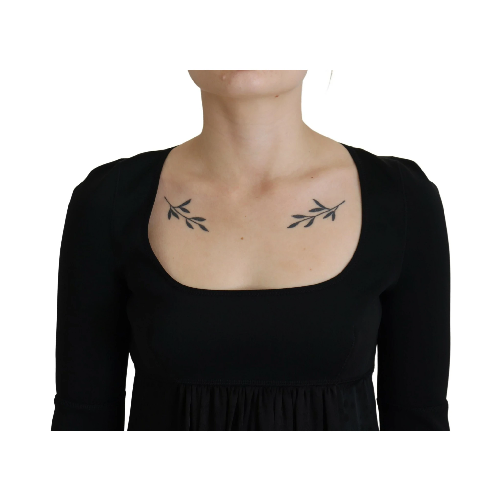 Black Acetate Short Sleeves A-line Sheath Dress