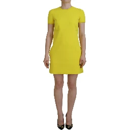Yellow Nylon Short Sleeves Round Neck Mini Dress
